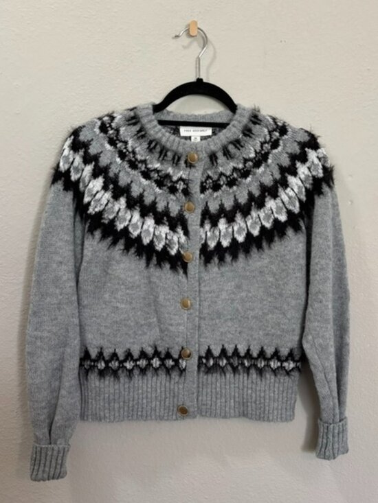 Free Assembly Sweaters - Free Assembly Gray Fair Isle Nordic Button Front Cardigan Sweater Size XS